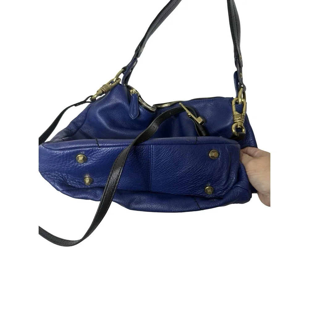 OrYANY Hobo Pebbled Leather Shoulder Bag Adele Large Blue Cream Colorblock